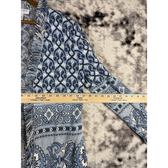 St John Sport Marie Gray Cardigan Womens Size Medium Fringe Knit‎ Wool - Picture 3 of 15